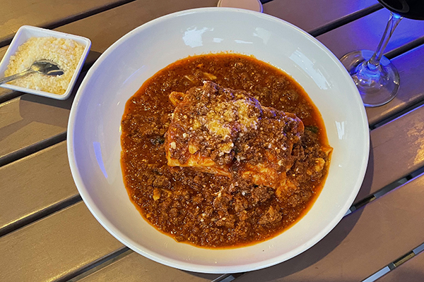 A photograph of the delicious Lasagna at Lupo, in the Regent Village, Providenciales (Provo), Turks and Caicos Islands, British West Indies