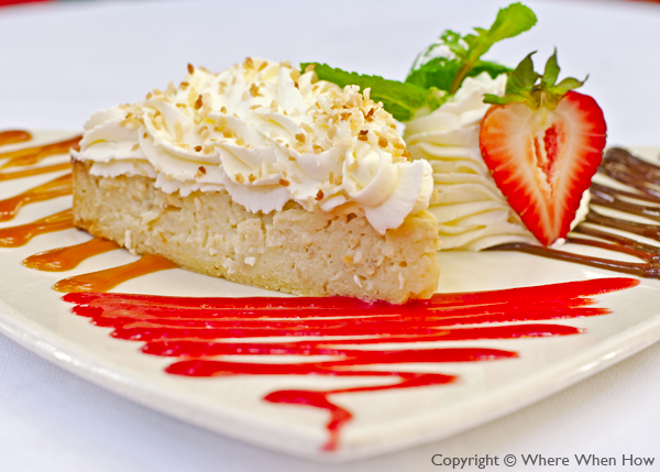 A photograph of the Coconut Pie at Coco Bistro, Grace Bay Road, Providenciales (Provo), Turks and Caicos Islands.