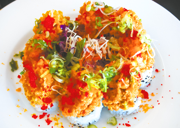 A photograph of Volcano Roll at Yoshis Japanese Restaurant, Providenciales (Provo), Turks and Caicos Islands.