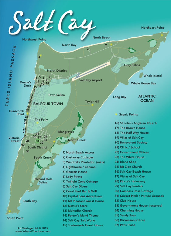 A map of Salt Cay in the Turks and Caicos Islands